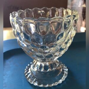 Avon Old Vintage Ovalique Footed Small Candleholder Clear Raised Bubble Shelf